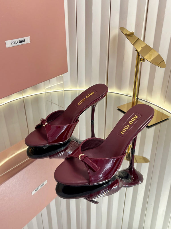 Miu Buckle Mules 75mm Burgundy Patent Leather 880204