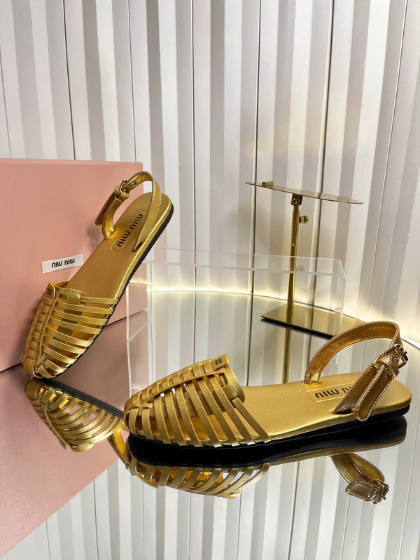 Miu 26s Slingback Sandals In Gold Calfskin