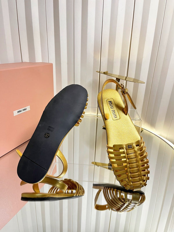 Miu 26s Slingback Sandals In Gold Calfskin