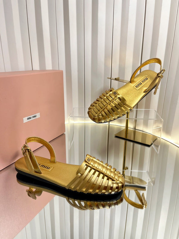 Miu 26s Slingback Sandals In Gold Calfskin