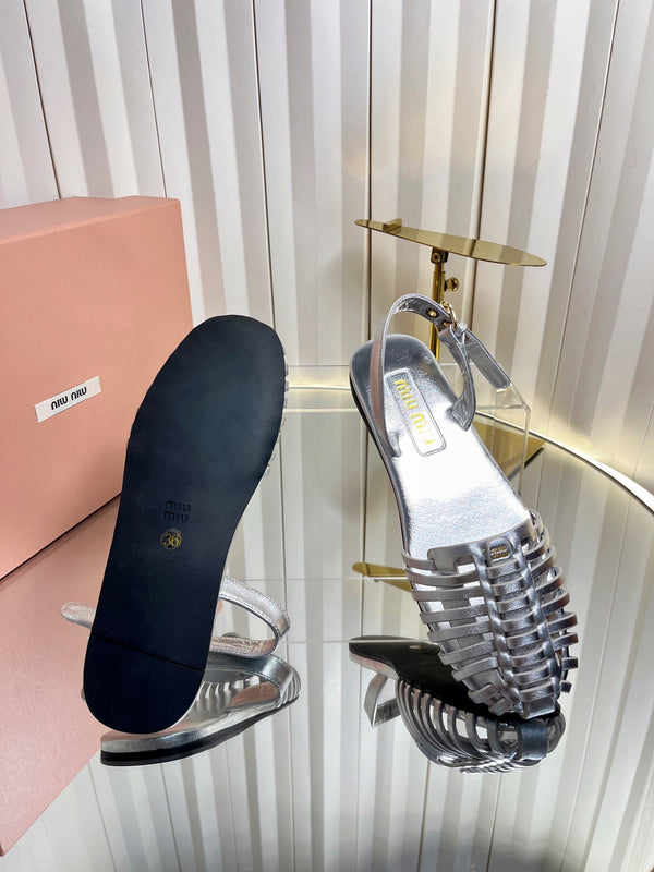 Miu 26s Slingback Sandals In Silver Calfskin