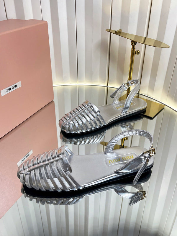 Miu 26s Slingback Sandals In Silver Calfskin