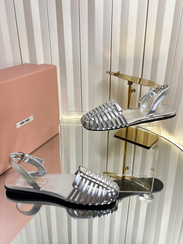 Miu 26s Slingback Sandals In Silver Calfskin