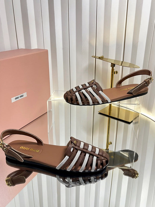 Miu 26s Slingback Sandals In Dark Brown And White Calfskin