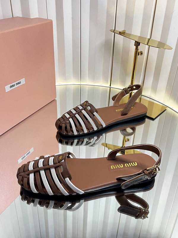 Miu 26s Slingback Sandals In Dark Brown And White Calfskin
