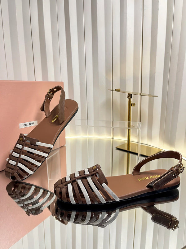 Miu 26s Slingback Sandals In Dark Brown And White Calfskin