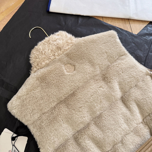 Moncler 2025 Joui Gilet Fausse Fourrure et Duvet Effet Mouton Beige Clair