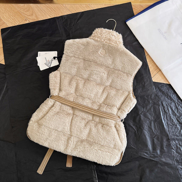 Moncler 2025 Joui Gilet Fausse Fourrure et Duvet Effet Mouton Beige Clair
