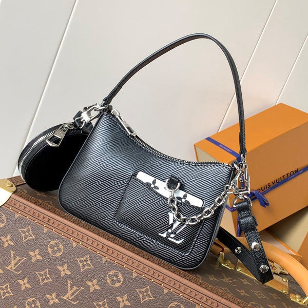 LV Marellini 19cm Pelle bovina Epi Grain nera Metallo HW
