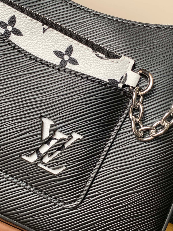 Borsa LV Hopscotch 25 cm in pelle bovina Epi grana nera argento HW