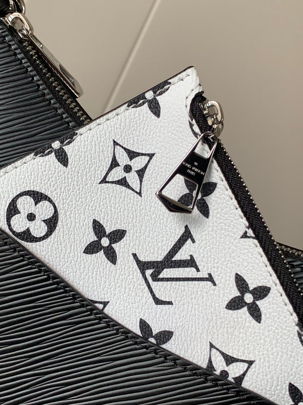 Borsa LV Hopscotch 25 cm in pelle bovina Epi grana nera argento HW