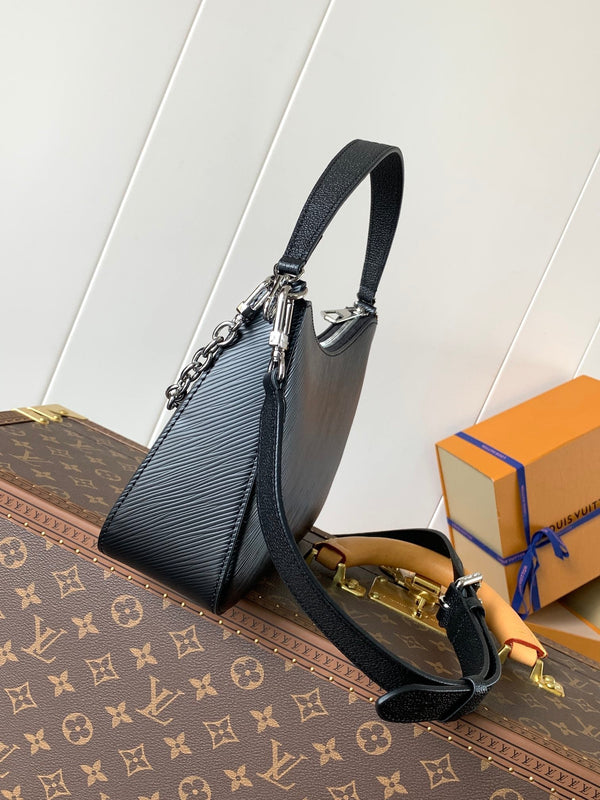 Borsa LV Hopscotch 25 cm in pelle bovina Epi grana nera argento HW