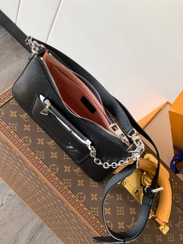 Borsa LV Hopscotch 25 cm in pelle bovina Epi grana nera argento HW