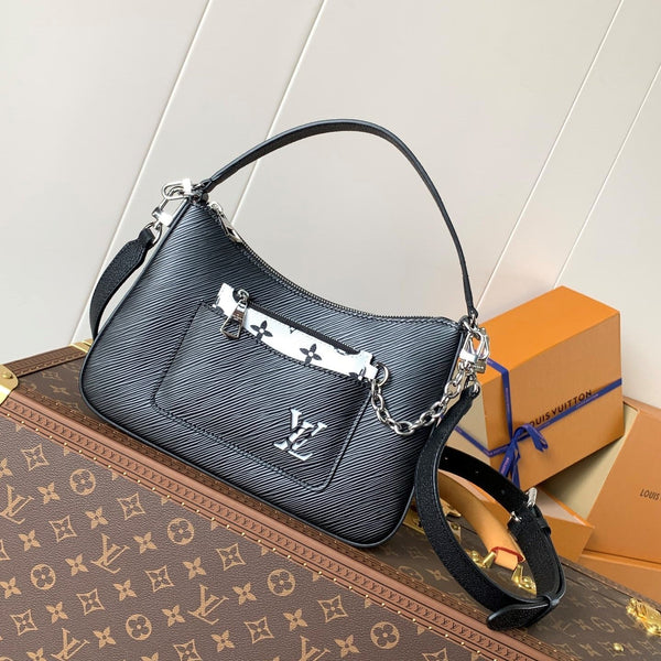 Borsa LV Hopscotch 25 cm in pelle bovina Epi grana nera argento HW