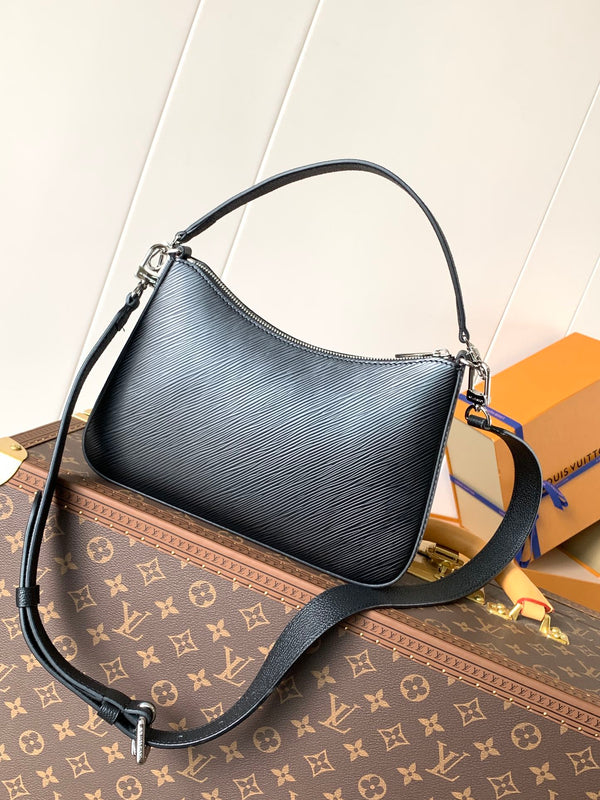 Borsa LV Hopscotch 25 cm in pelle bovina Epi grana nera argento HW