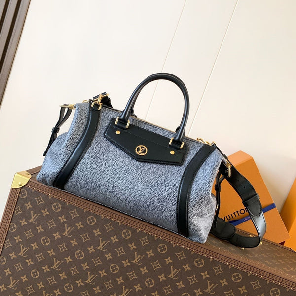 LV Nano LV Biker 38cm Nero Grigio Chiaro Pelle di Pecora e Pelle di Vacchetta Metallo