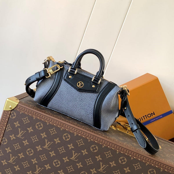 LV Nano LV Biker 23cm Nero Grigio Chiaro Pelle di Pecora e Pelle di Vacchetta Metallo