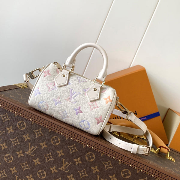 LV 25s Nano Speedy 16cm Dream Monogram Pelle di vacchetta goffrata - Light GHW