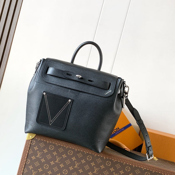 LV Steamer 30 Black Suede Leather