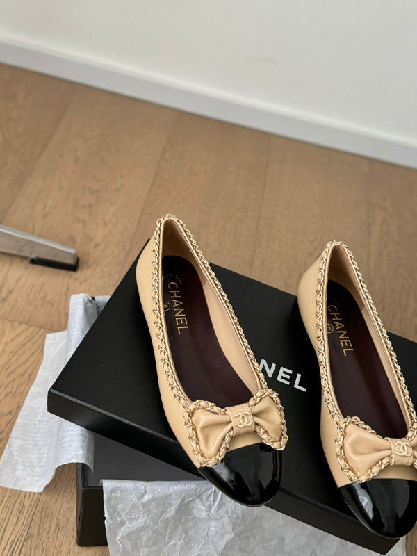 CC Ballet Flats 25mm Beige Chain Lambskin