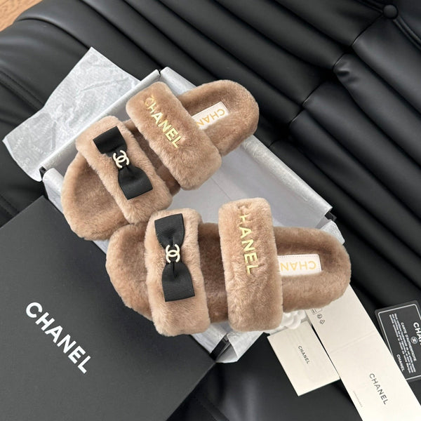 CC DAD SANDAL MULE IN PILE MARRONE CAMMELLO CON FERRAMENTA ORO