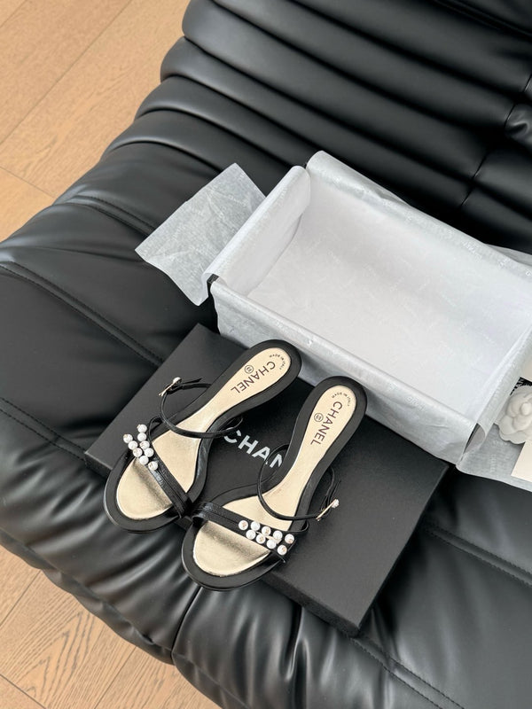 PEARL SANDAL IN BLACK AND GOLD LAMBSKIN 35 MM