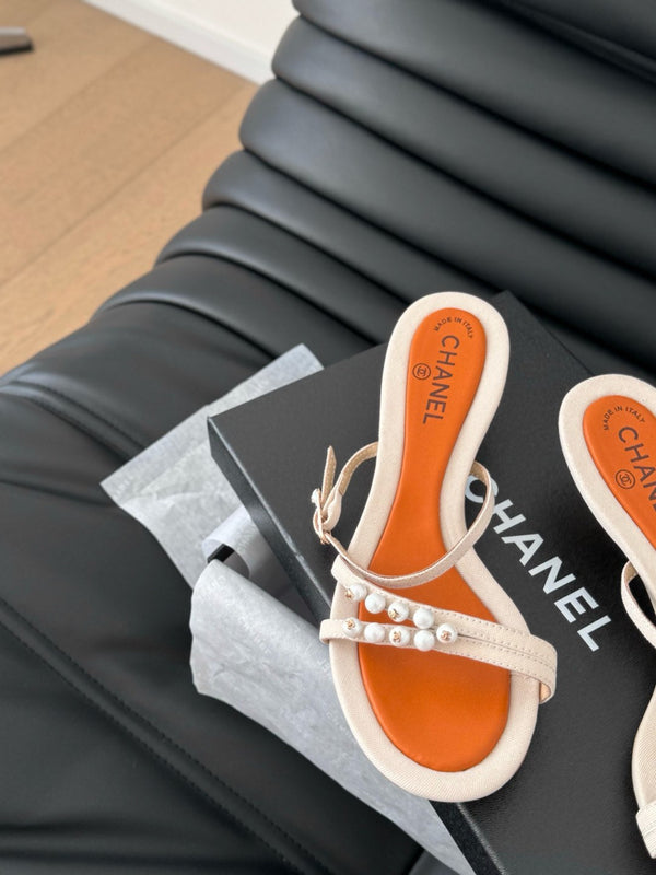 PEARL SANDAL IN BEIGE AND ORANGE LAMBSKIN 35 MM