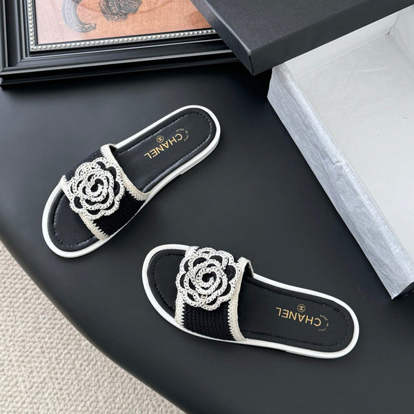 CC 25 Flower Slippers Black Knitted 305305