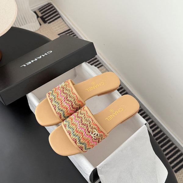 Mules CC 26SS Beige Cuir d'Agneau Tressé Multicolore 670821