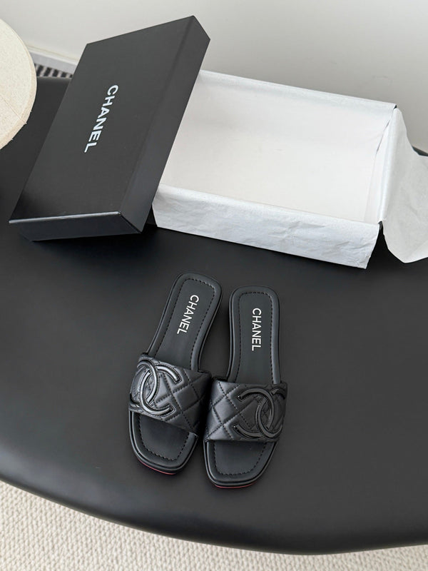 CC 26K Cambon Slippers Full Black Lambskin 670825