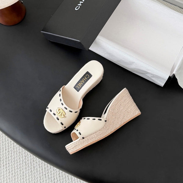 CC Wedge Espadrille Slides 10cm White Sheepskin 776109