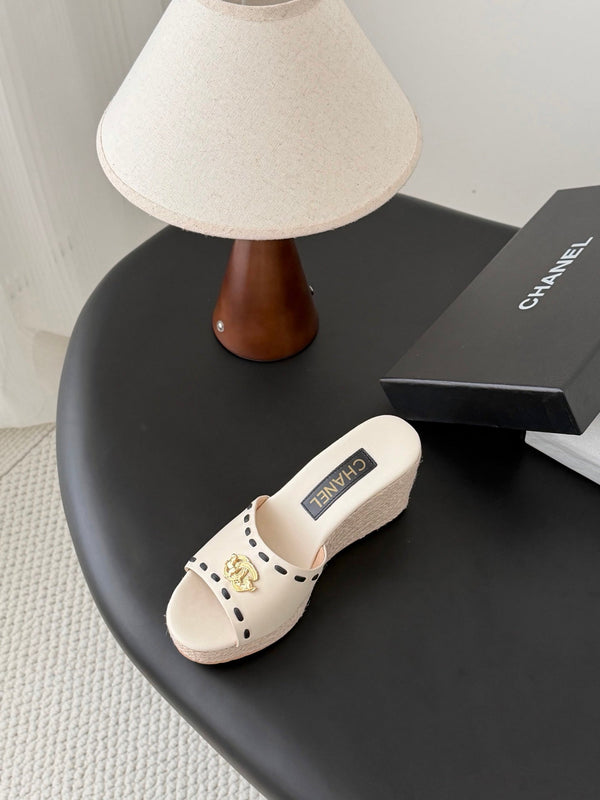 CC Wedge Espadrille Slides 10cm White Sheepskin 776109