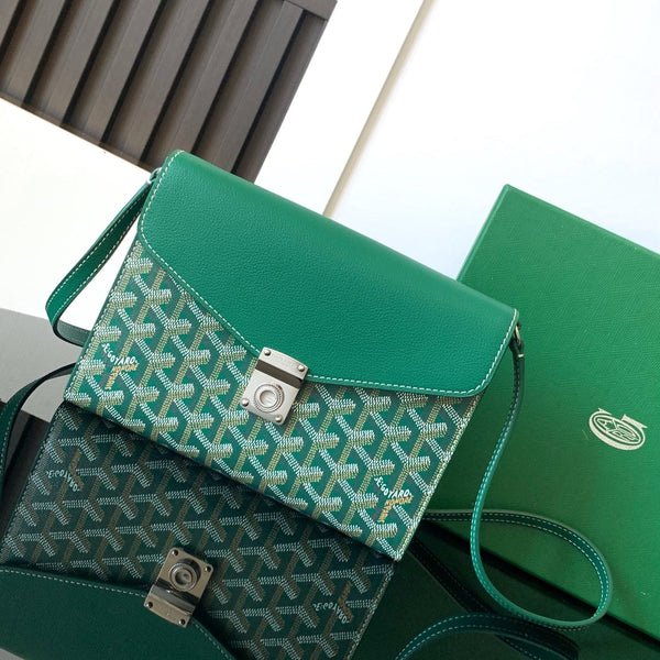 PORTAFOGLIO-BUSTA 21 CHYPRE IN TELA GOYARDINE VERDE E PELLE DI VITELLO