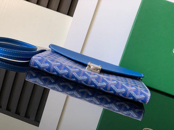 PORTAFOGLIO-BUSTA 21 IN TELA GOYARDINE BLU ZAFFIRO E PELLE DI VITELLO CHYPRE