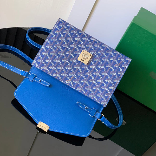 PORTAFOGLIO-BUSTA 21 IN TELA GOYARDINE BLU ZAFFIRO E PELLE DI VITELLO CHYPRE