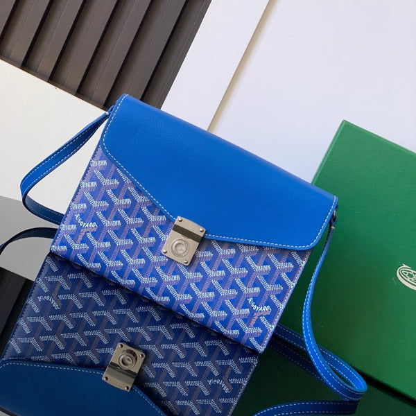 PORTAFOGLIO-BUSTA 21 IN TELA GOYARDINE BLU ZAFFIRO E PELLE DI VITELLO CHYPRE