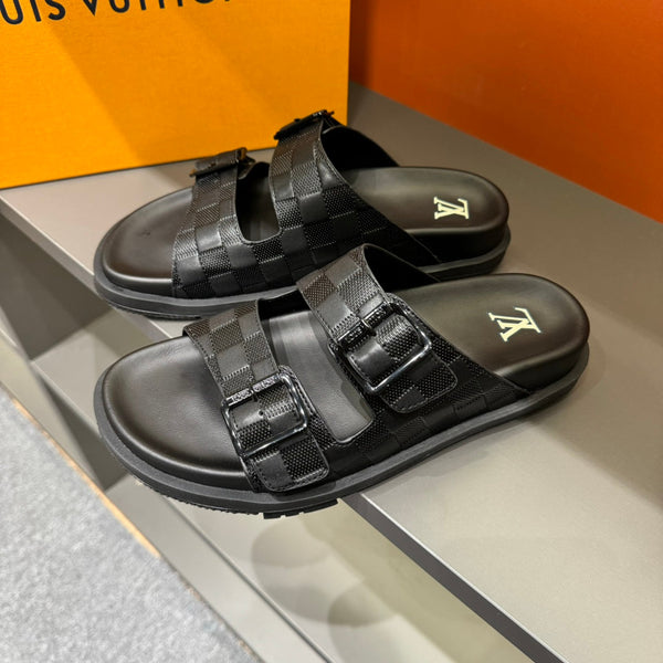 LV DAD SANDAL BLACK DAMIER CALFSKIN