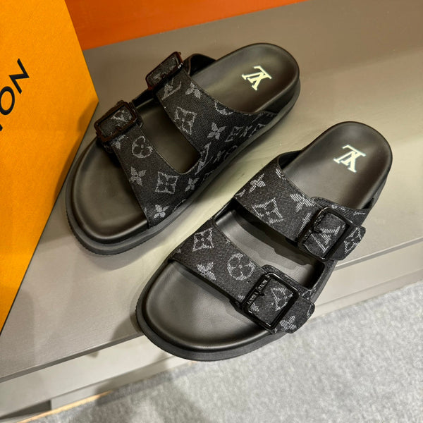 LV DAD SANDAL BLACK MONOGRAM DENIM