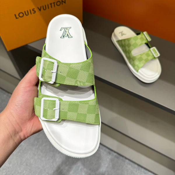 LV DAD SANDAL PEAR GREEN DAMIER CALFSKIN