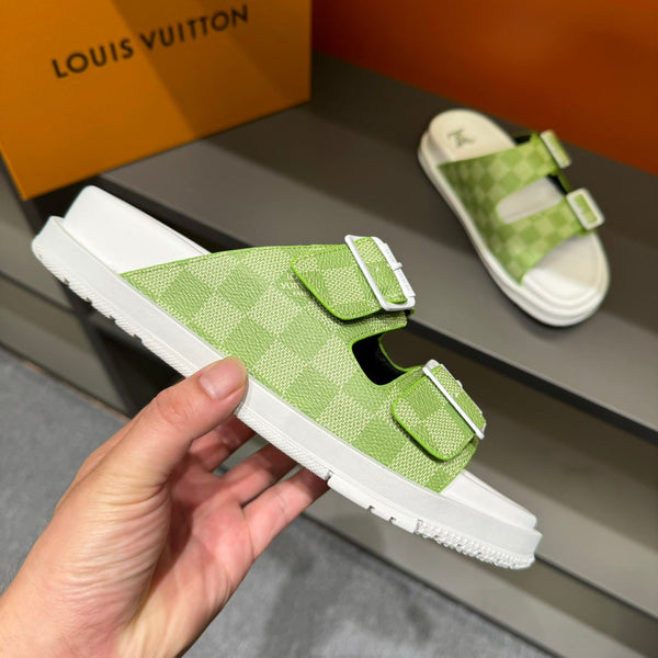LV DAD SANDAL PEAR GREEN DAMIER CALFSKIN