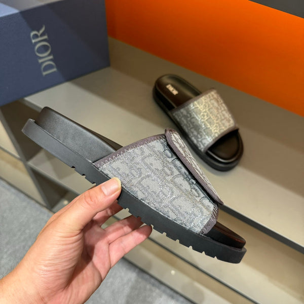 CD VELCRO STRAP SLIPPER GREY BLUE JACQUARD