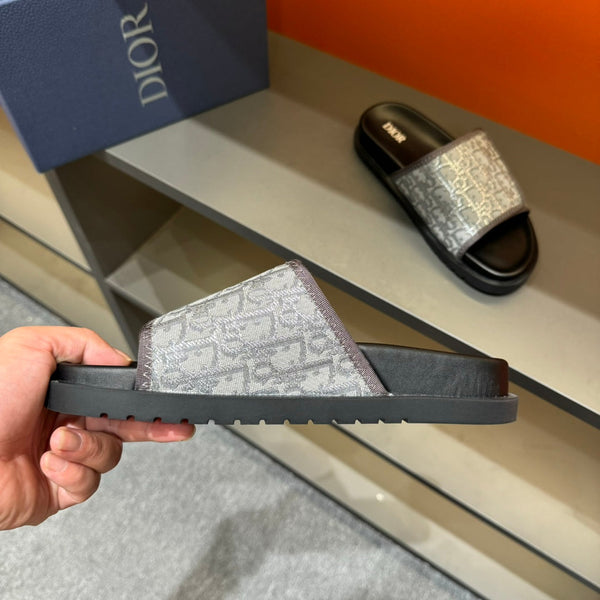 CD VELCRO STRAP SLIPPER GREY BLUE JACQUARD