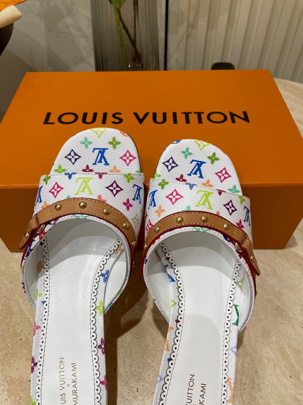 HIGH 5 CM MULES IN WHITE MONOGRAM LAMBSKIN
