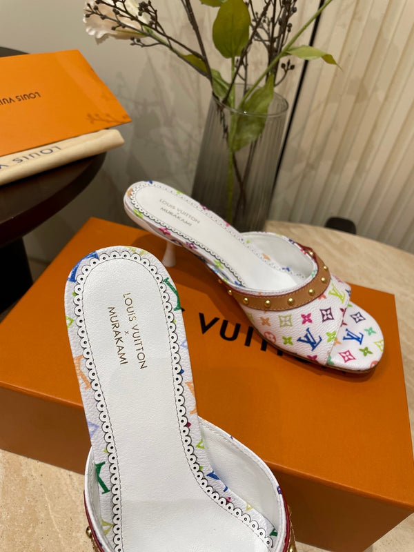 HIGH 5 CM MULES IN WHITE MONOGRAM LAMBSKIN