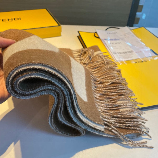 SCIARPA FF 185 CM IN MISTO CASHMERE E LANA BIANCO CARAMELLO