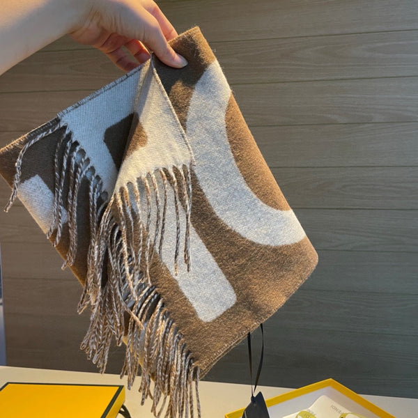 SCIARPA FF 185 CM IN MISTO CASHMERE E LANA BIANCO CARAMELLO