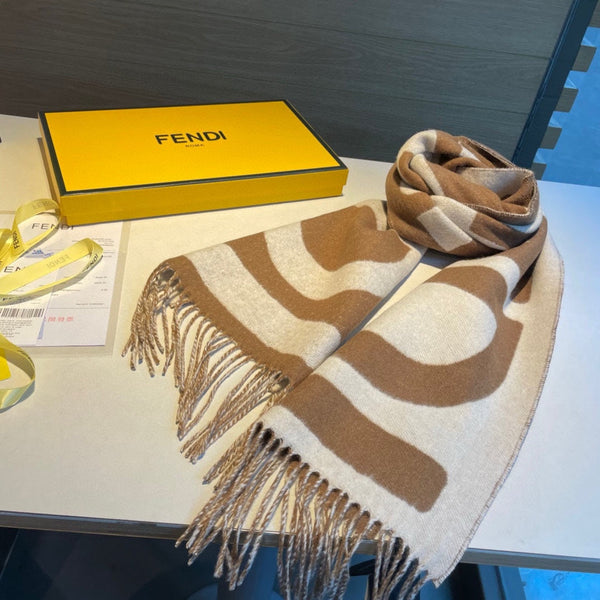 SCIARPA FF 185 CM IN MISTO CASHMERE E LANA BIANCO CARAMELLO