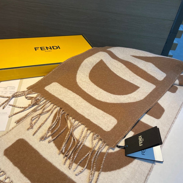 SCIARPA FF 185 CM IN MISTO CASHMERE E LANA BIANCO CARAMELLO