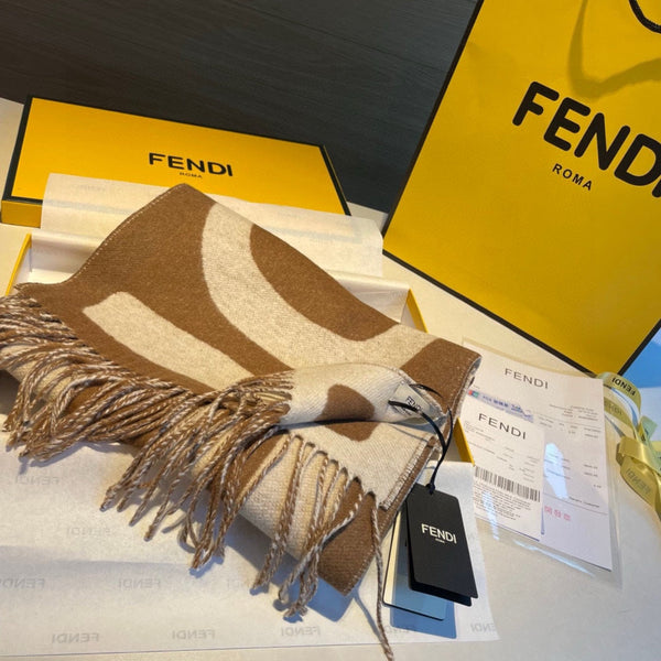 SCIARPA FF 185 CM IN MISTO CASHMERE E LANA BIANCO CARAMELLO