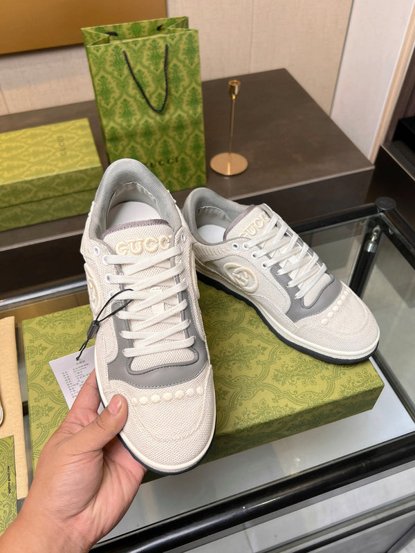 GG MAC80 TRAINER IN PELLE DI VITELLO BIANCO CREMA E GRIGIA